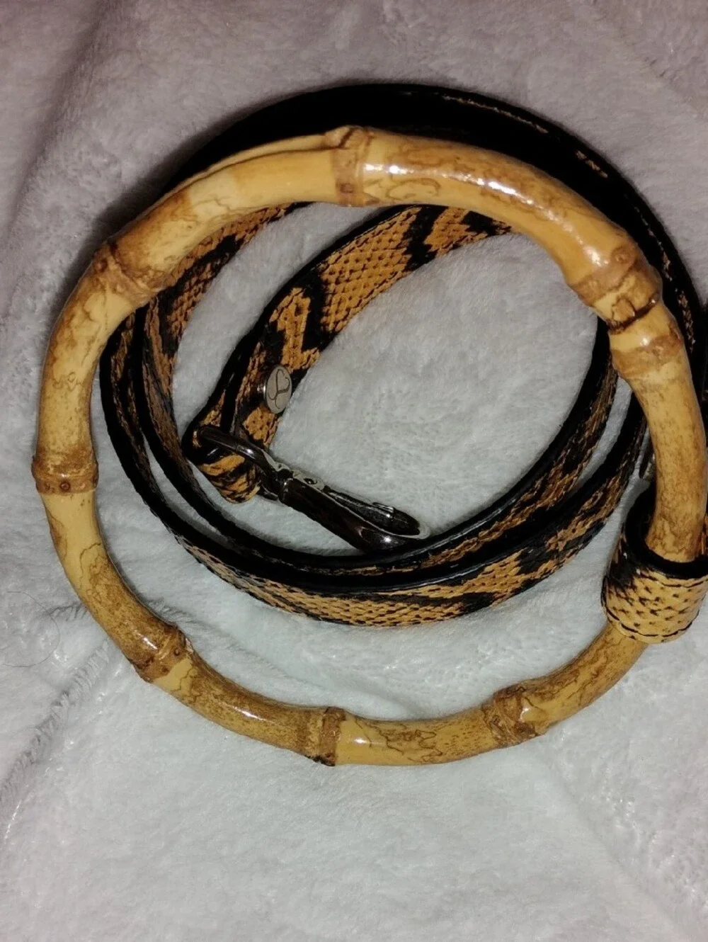 Tan Snake-Print Crossbody Strap with Bamboo Ring